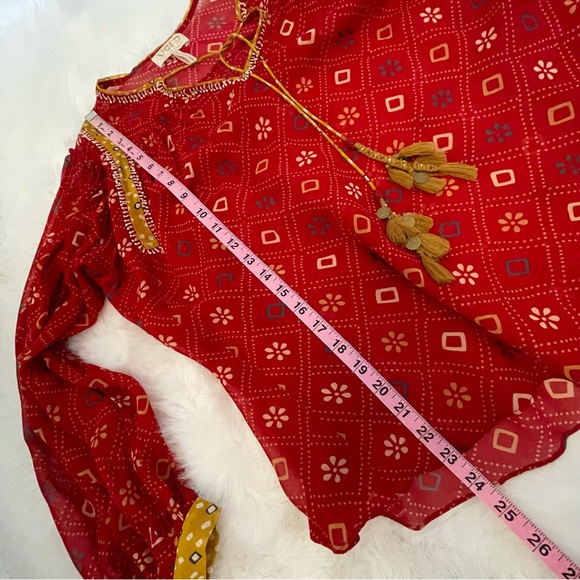 Verb Pallavi Lulita Anthropologie Semi Sheer Brick Red Peasant Blouse Top - Picture 12 of 16